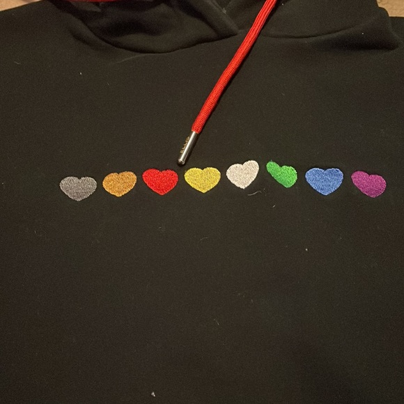 Scott Ellis Cropped Black Hoodie with rainbow hearts - Picture 3 of 6